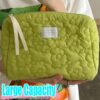 1PCS Flower Pattern Women Makeup Bag Cosmetic Bags Quilted Cotton Soft Makeup Case Pouch Zipper Large Capacity Travel Wash Pouch